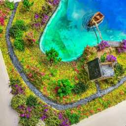 Moss Wall Art Resin Ocean Island Diorama With Miniature House & Boat - thumbnail 4