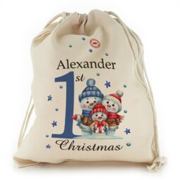 Personalized 1st Christmas Gift Sack, Snowman Drawstring Bag - thumbnail 3