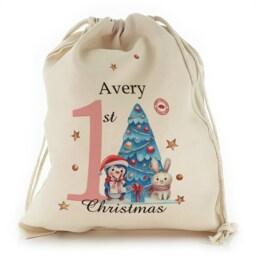 Personalized 1st Christmas Gift Sack, Snowman Drawstring Bag - thumbnail 2