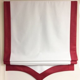 Custom Relaxed Roman Shade, Tuscany White Linen With Red Border - thumbnail 2