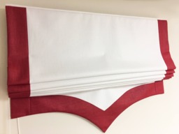 Custom Relaxed Roman Shade, Tuscany White Linen With Red Border - thumbnail 1