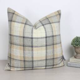 "Lewis Cobweb Neutral Cream & Taupe Check Tartan Wool Cushion/Cover 16"" 18"" 20"" 22"