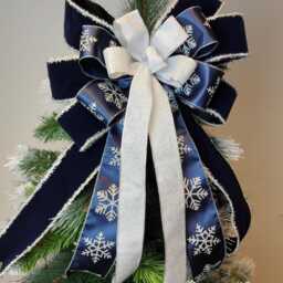 Navy Blue Silver Velvet Christmas Tree Topper Snowflake Bow Holiday Wreath Bows Lantern Gift Decoration - thumbnail 3