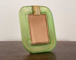 Murano Photo Frame Green Gold Glass & Brass Details, Handmade in Venice, Italy