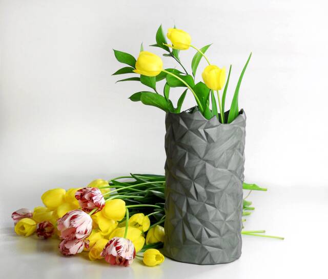 Geometric Vase, Gray Ceramic Origami Inspired, Flower Modern Home Decor Holiday Gift, Housewarming Simple Gift - image 1