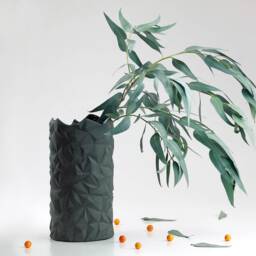 Geometric Vase, Gray Ceramic Origami Inspired, Flower Modern Home Decor Holiday Gift, Housewarming Simple Gift - thumbnail 2
