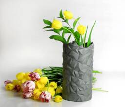 Geometric Vase, Gray Ceramic Origami Inspired, Flower Modern Home Decor Holiday Gift, Housewarming Simple Gift - thumbnail 1