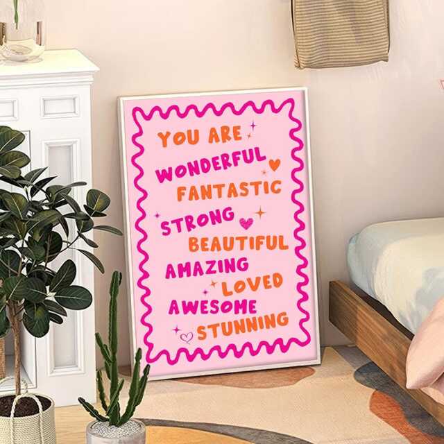 You Are Wonderful Art Canvas Poster, Trendy Wall Art, Apartment Aesthetic Decor, Retro Home Printed Gift - image 1