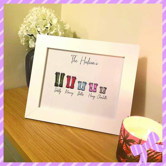 Personalised Family Wellington Boots Printed Photo Frame - Gift - image 1