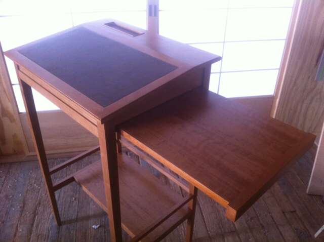 Solid Hardwood Standing Desk With Leather Top Modern Handmade - image 1