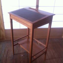 Solid Hardwood Standing Desk With Leather Top Modern Handmade - thumbnail 2