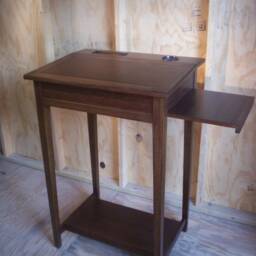 Solid Hardwood Standing Desk With Leather Top Modern Handmade - thumbnail 4