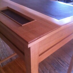 Solid Hardwood Standing Desk With Leather Top Modern Handmade - thumbnail 3