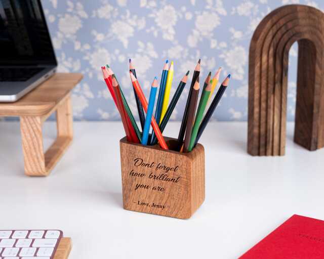 Personalized Pen Holder - Wooden Desk Organizer Cup, Custom Engraved Pencil Stand For Office, Handmade Stationery Pot - image 1