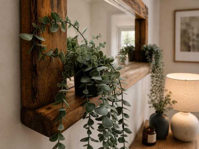 Handmade Waxed Wooden Mirror - Rustic Bathroom Hallway Bedroom Wall - image 1