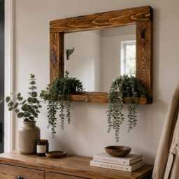 Handmade Waxed Wooden Mirror - Rustic Bathroom Hallway Bedroom Wall - thumbnail 2