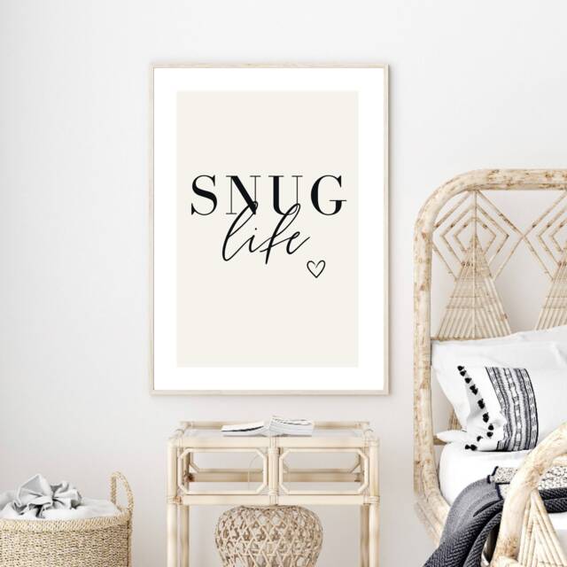 Bedroom Prints, Snug Life, Decor, Wall Art, Quote Poster, Home Typography Print, Text Minimalist - image 1