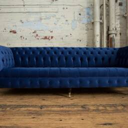 Handmade Large 4 Seater Navy Blue Velvet Chesterfield Sofa Couch - thumbnail 2