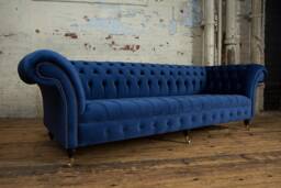 Handmade Large 4 Seater Navy Blue Velvet Chesterfield Sofa Couch