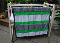 Handmade Modern Baby Minky Blanket Green, Gray & White Inchworm Printed - thumbnail 1