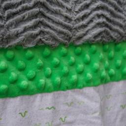 Handmade Modern Baby Minky Blanket Green, Gray & White Inchworm Printed - thumbnail 2