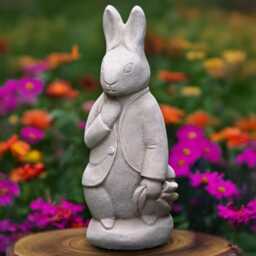 Unique Wite Rabbit Statue Concrete Peter Sculpture Outdoor Animal Figurine Stone Bunny Ornament Handmade Memorial Pet Art - thumbnail 2