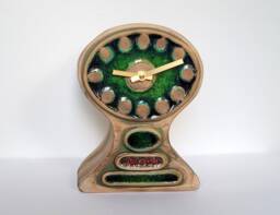 Hand Made Slab Built Free Standing Matt Green Stoneware Ceramic Mantle Clock With Inlaid Glass 20.5 cm Tall - thumbnail 1