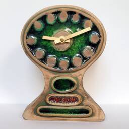 Hand Made Slab Built Free Standing Matt Green Stoneware Ceramic Mantle Clock With Inlaid Glass 20.5 cm Tall - thumbnail 2