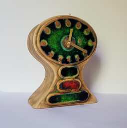 Hand Made Slab Built Free Standing Matt Green Stoneware Ceramic Mantle Clock With Inlaid Glass 20.5 cm Tall