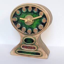 Hand Made Slab Built Free Standing Matt Green Stoneware Ceramic Mantle Clock With Inlaid Glass 20.5 cm Tall - thumbnail 3
