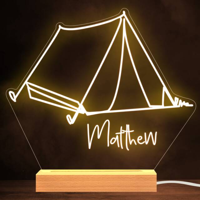 Camping Outdoors Tent Scouts Personalised Gift Warm White Lamp Night Light - image 1