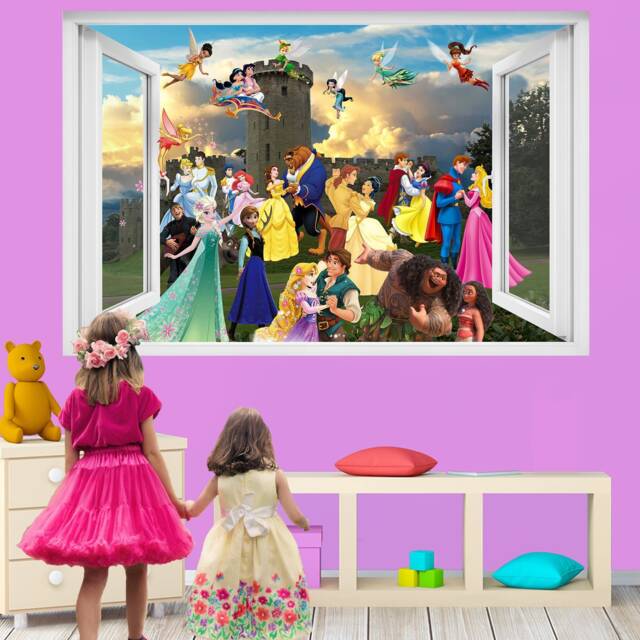Princesses Princes Cartoon Characters Fairies Castle Wall Art Sticker Decal Mural Poster Girls Room Decor 1089 - image 1