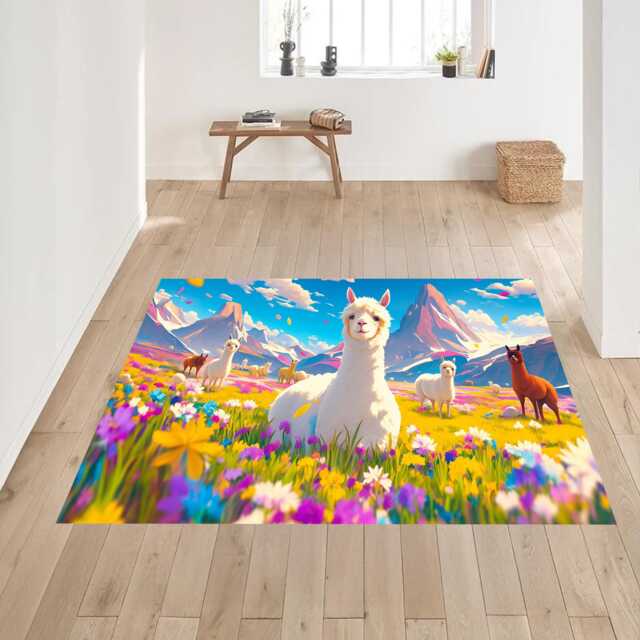 Colorful Alpaca Meadow Fantasy Rug Design & Tile Mat - Wildlife Nature Decor - image 1