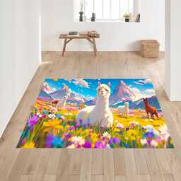 Colorful Alpaca Meadow Fantasy Rug Design & Tile Mat - Wildlife Nature Decor