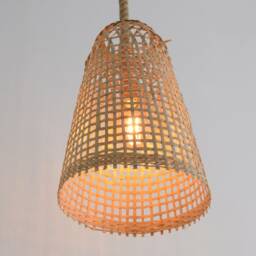 Handwoven Bamboo Pendant Lamp With Rope - Boho Rustic Light - thumbnail 2