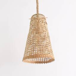Handwoven Bamboo Pendant Lamp With Rope - Boho Rustic Light - thumbnail 3