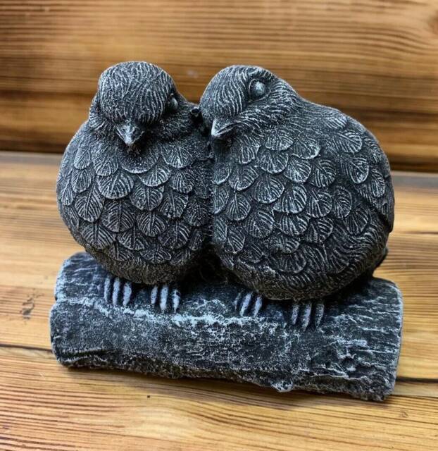 Stone Garden Cute Pair Of Love Birds Bird Blue Tit Statue Ornament - image 1