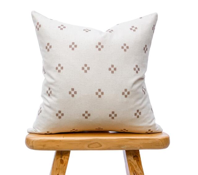 White & Tan Dot Hmong Pillow, Chiangmai Native Cotton Pillow Cover, Beige Batik Modern Farmhouse Boho Tribal - image 1