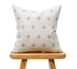 White & Tan Dot Hmong Pillow, Chiangmai Native Cotton Pillow Cover, Beige Batik Modern Farmhouse Boho Tribal - thumbnail 1