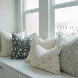 White & Tan Dot Hmong Pillow, Chiangmai Native Cotton Pillow Cover, Beige Batik Modern Farmhouse Boho Tribal - thumbnail 4