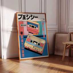 Retro Japanese Poster, Cassette Music Art, Wall Oriental Gift, Decor, Walkman Print - thumbnail 2