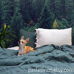 Green Linen Comforter Cover, Duvet, Quilt Cover in Queen, King, Full, Twin Or Custom Size Christmas Gift - thumbnail 2