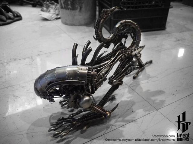 Recycled Metal Crouching Horror Monster - Medium Item - image 1
