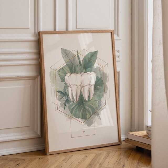 Dental Wall Art Print - Botanical Teeth Illustration Modern Dentist Office D??cor Anatomy Medical - image 1