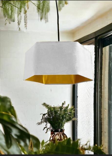 New Luxury Premium Quality White Velvet Hexagon Lamp Shade Pendant Light With Brushed Gold Lining - image 1