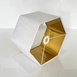 New Luxury Premium Quality White Velvet Hexagon Lamp Shade Pendant Light With Brushed Gold Lining - thumbnail 3