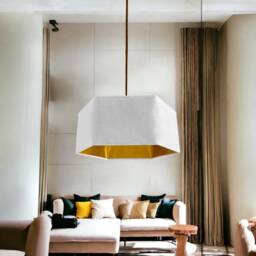 New Luxury Premium Quality White Velvet Hexagon Lamp Shade Pendant Light With Brushed Gold Lining - thumbnail 2