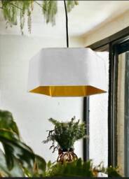 New Luxury Premium Quality White Velvet Hexagon Lamp Shade Pendant Light With Brushed Gold Lining - thumbnail 1