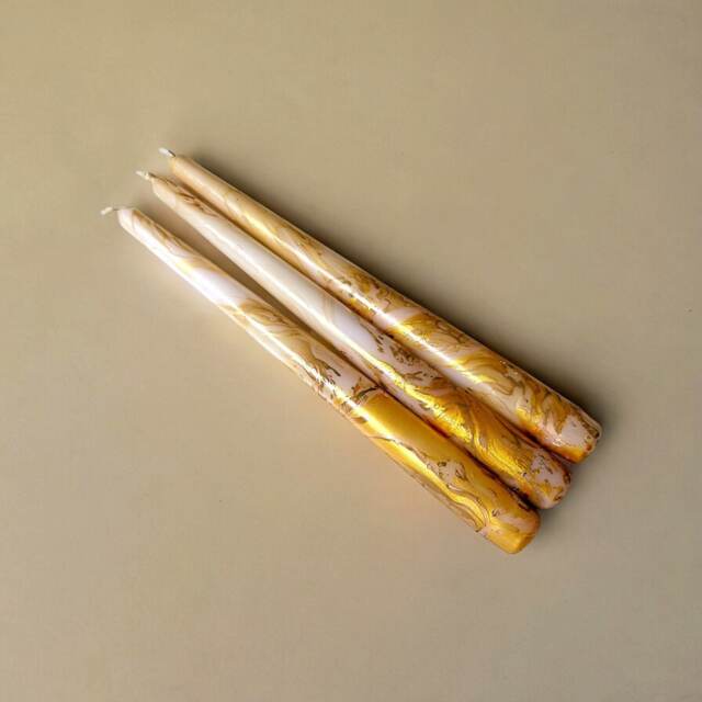 Gold Beige Metallic Marble Candles, Tall Taper Candle Set, Dinner Candles, Gold Silver Home Decor, Wedding Gift, Housewarming Gift For Her - image 1