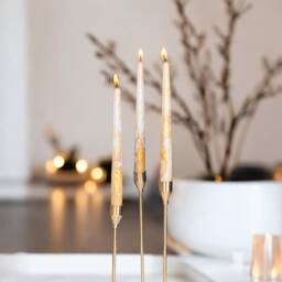 Gold Beige Metallic Marble Candles, Tall Taper Candle Set, Dinner Candles, Gold Silver Home Decor, Wedding Gift, Housewarming Gift For Her - thumbnail 2
